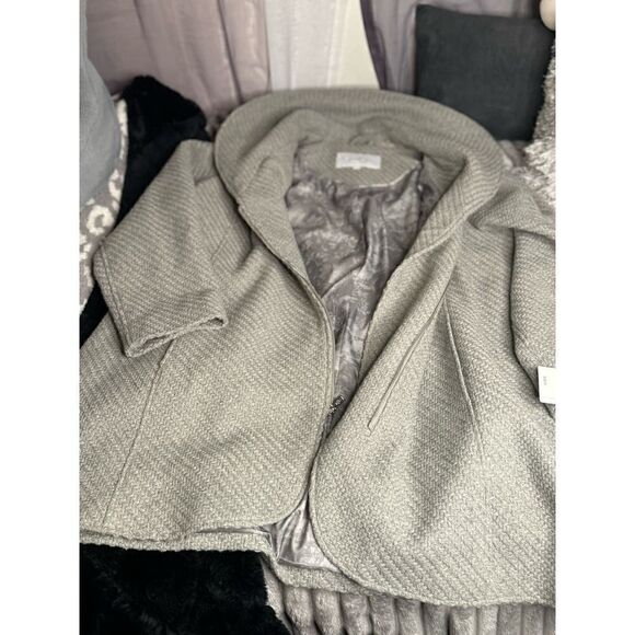 Nwt Jessica Simpson Plus  Braided Wool Coat With Shawl Collar Grey - Picture 4 of 11